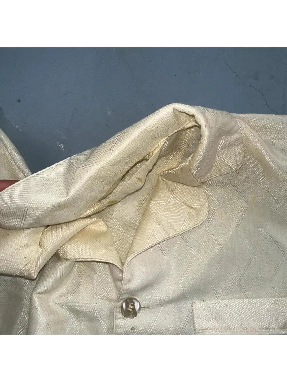 Christian Dior VTG Pajama Set Mens Cream Pants Shirt USA 90s Heavy Wear